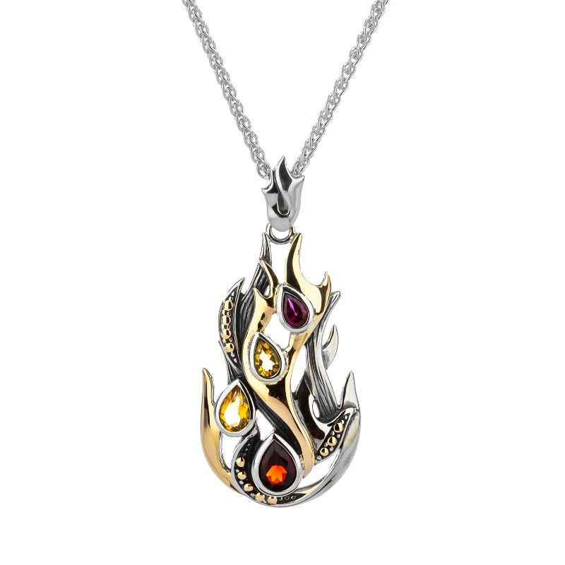 Sterling Silver 10k  "Fire" Element Pendant with Garnet, Citrine and Rhodolite