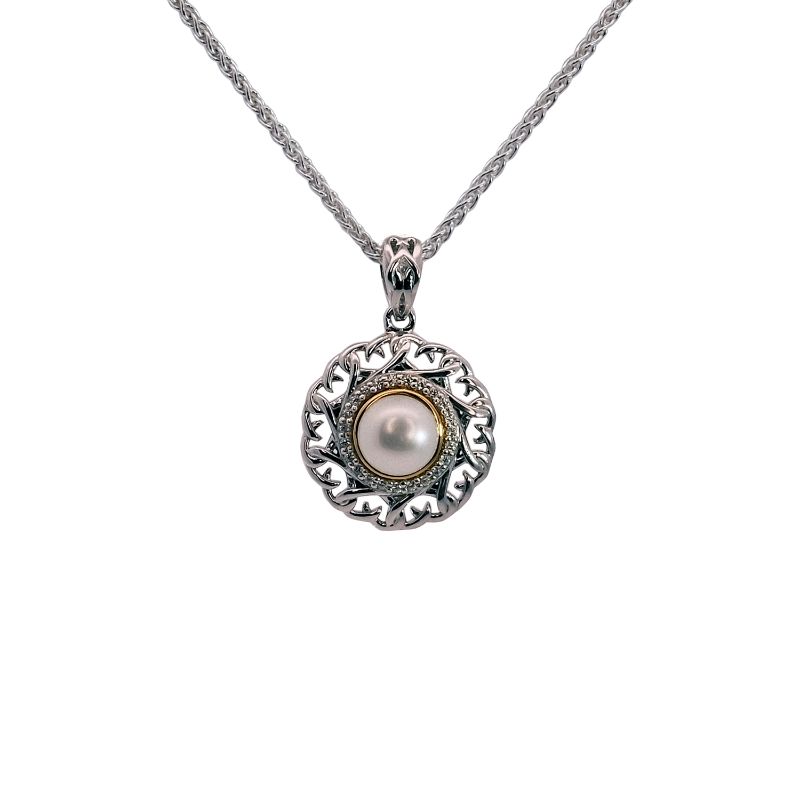 Sterling Silver 10k Fresh Water Pearl & CZ Aphrodite Small Pendant..