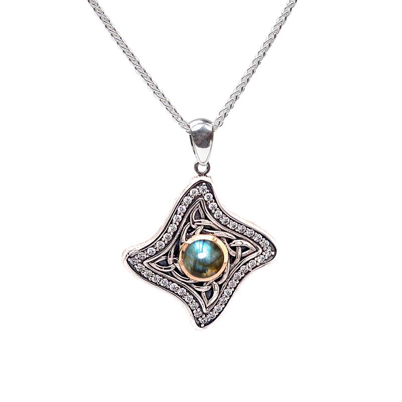 Sterling Silver 10k Labradorite & CZ Celestial Star Pendant