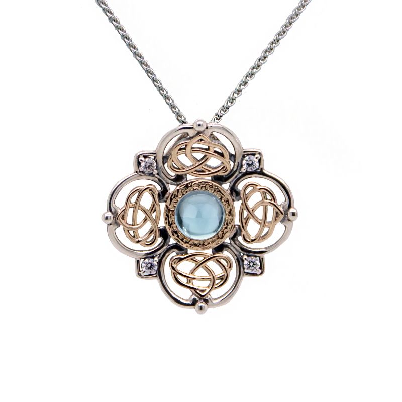 Sterling Silver 10k Sky Blue Topaz & CZ Celestial Pendant