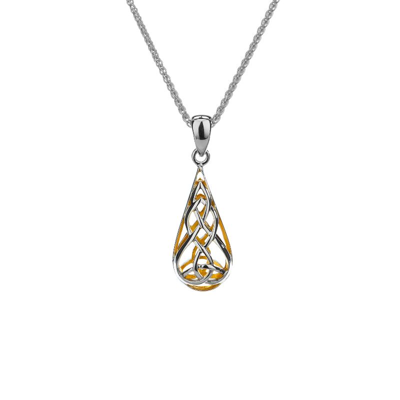 Sterling Silver 22k Gilded Teardrop Trinity Pendant