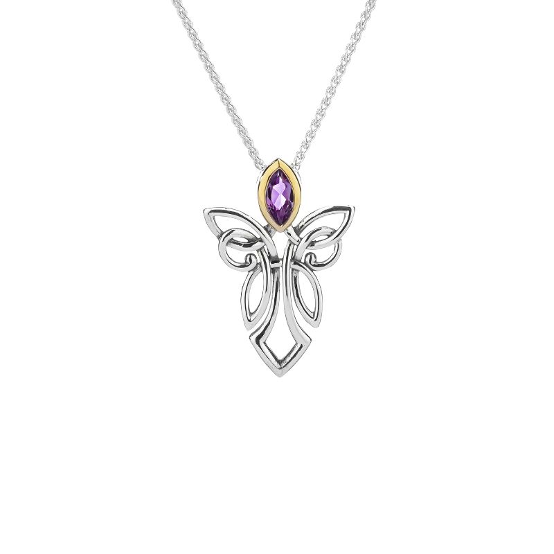 Sterling Silver 10k Guardian Angel Amethyst Pendant