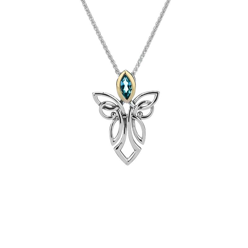 Sterling Silver 10k Guardian Angel Sky Blue Topaz Pendant