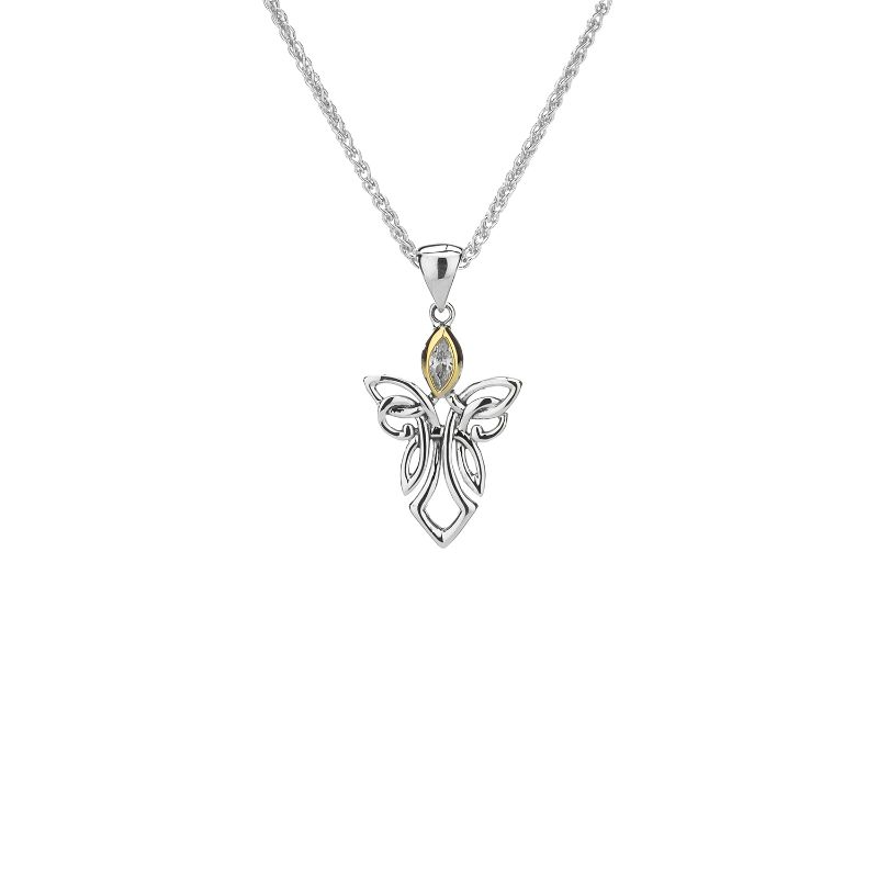 Sterling Silver 10k Guardian Angel CZ Small Pendant