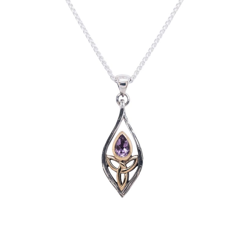 Sterling Silver 10k Guardian Angel Amethyst Pendant Small