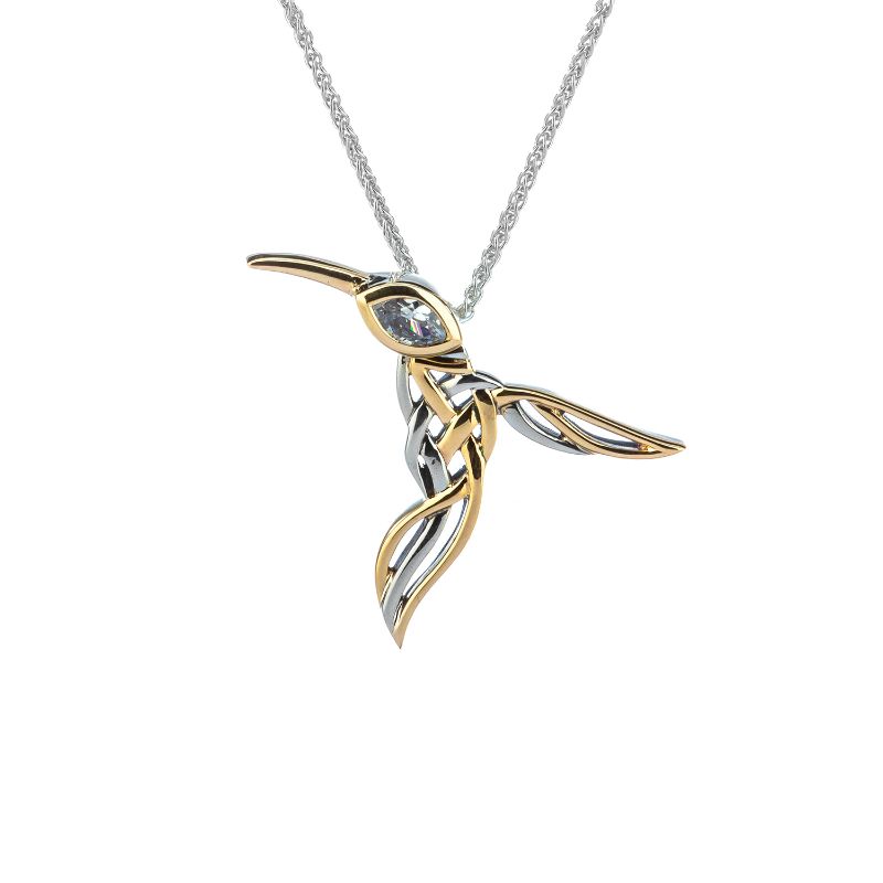 Sterling Silver 10k Cubic Zirconia Hummingbird Pendant