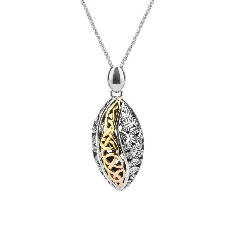 Sterling Silver Oxidized 10k Yellow Eternity Leaf  Pendant