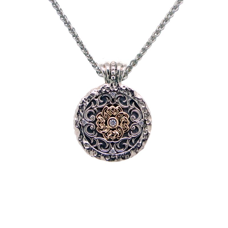 Sterling Silver 10k CZ Filigree Medallion Whirlpool Pendant