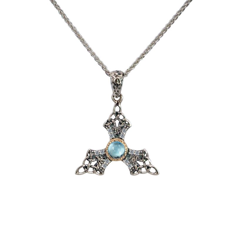 Sterling Silver 10k Sky Blue Topaz & CZ Celestial Pendant Small