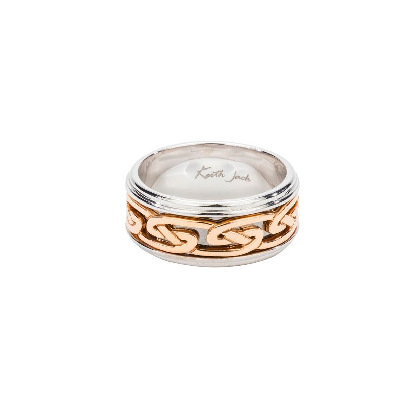 White Rose Celtic Eternity Knot White Rails "Laro Rails" Ring