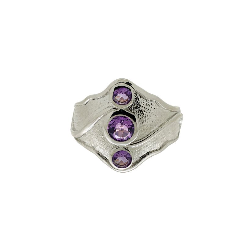 Sterling Silver Rhodium Amethyst Rocks 'n Rivers Ring