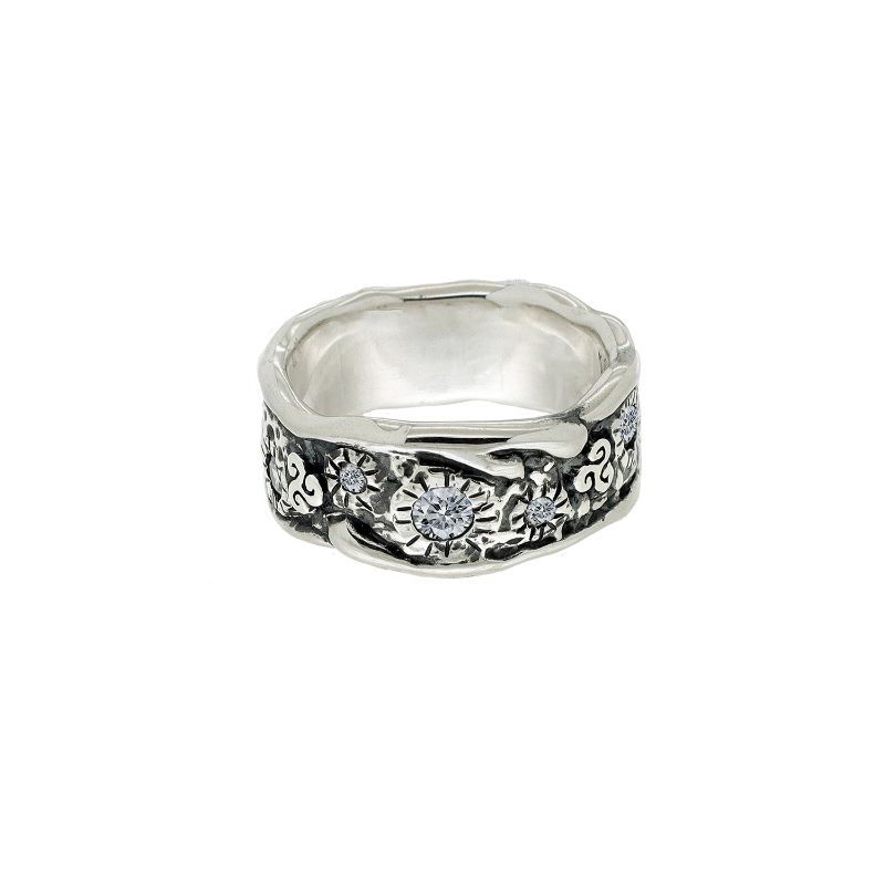 Sterling Silver Oxidized CZ Rocks 'n Rivers Ring