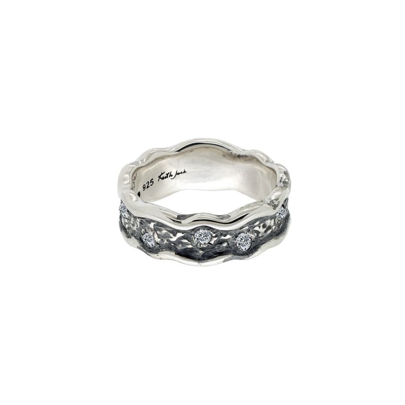 Sterling Silver Oxidized CZ Rocks 'n Rivers Ring