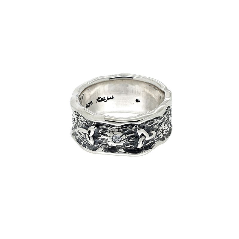 Sterling Silver Oxidized CZ Rocks 'n Rivers Ring