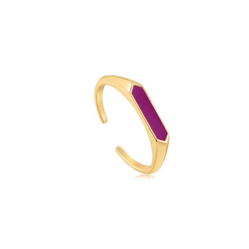 BERRY ENAMEL BAR GOLD ADJUSTABLE RING