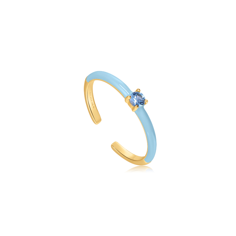 POWDER BLUE ENAMEL GOLD ADJUSTABLE RING