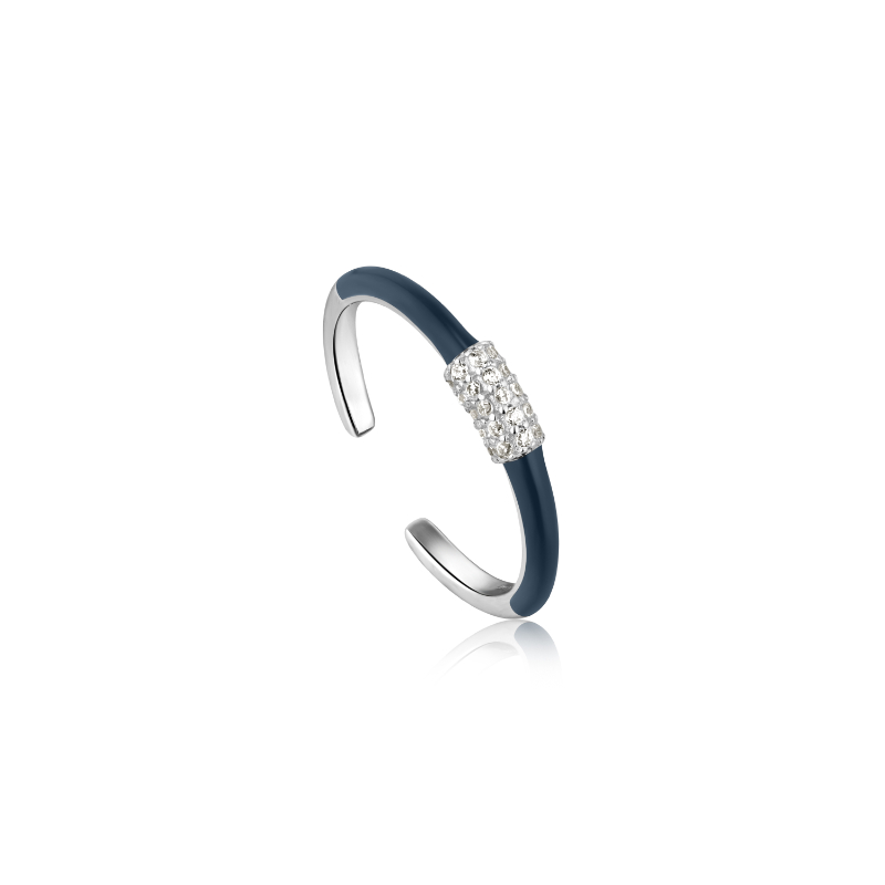 NAVY BLUE ENAMEL CARABINER ADJUSTABLE SILVER RING